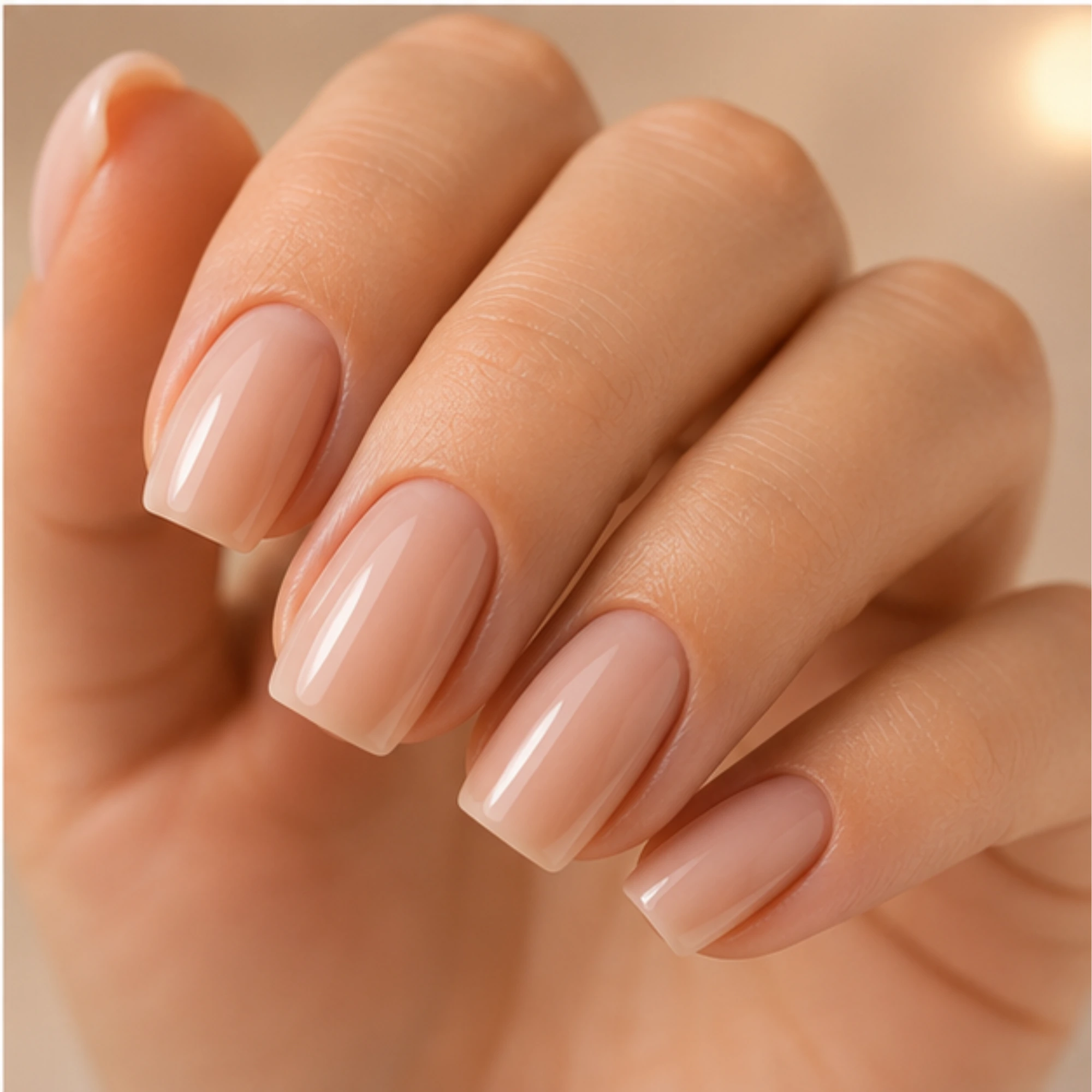 BIAB gel overlay on natural nails, square shape